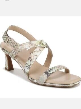 Naturalizer Kiki Sandal W Lime Multi Kitten Heel Snake Print Size 8W NWOT